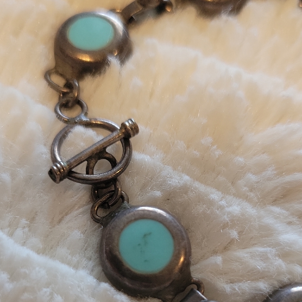 Vintage Mexico 925 Sterling Silver And Turquoise Bracelet - Picture 3 of 8